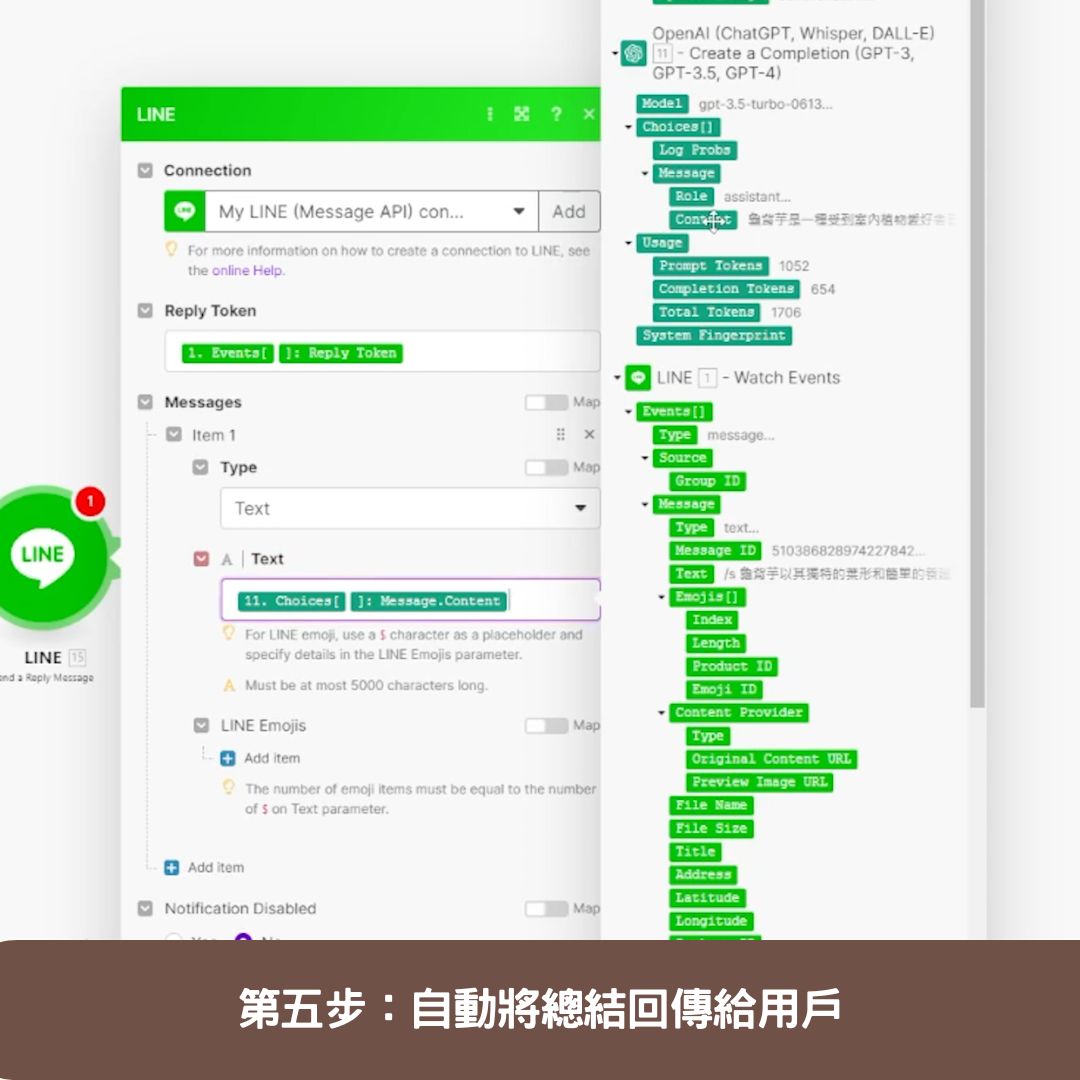 第五步:自動將總結回傳給用戶